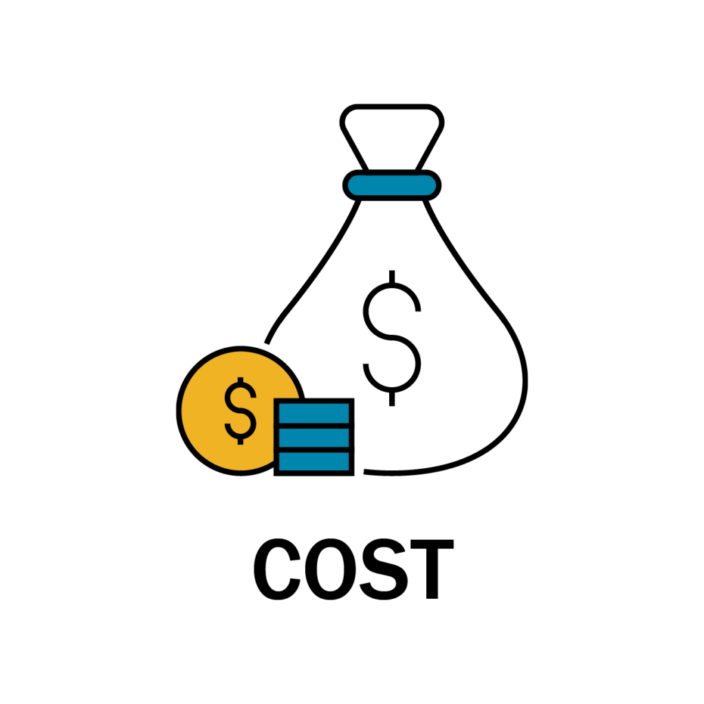 cost graphic with sack icon with dollar symbol