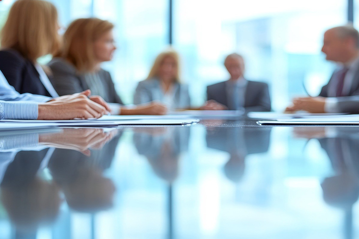 Executives sitting around conference table